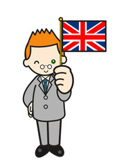 イギリス国旗を持ったスーツ姿の白人男性