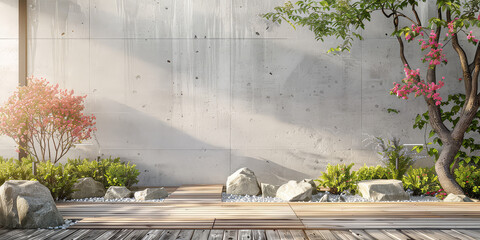 AI Generative. 3D Rendering of modern outdoor space. Empty space for product display with minimal...