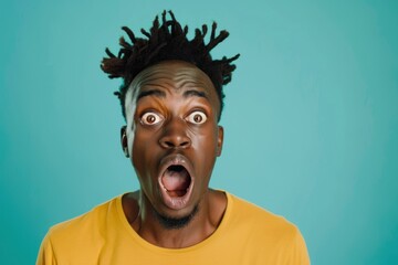 African american man looking shocked with open mouth and wide eyes in close-up shot