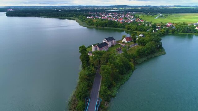 Beautiful Landscape Castle Ruins Lake Elk Jezioro Ruiny Zamku Aerial View Poland