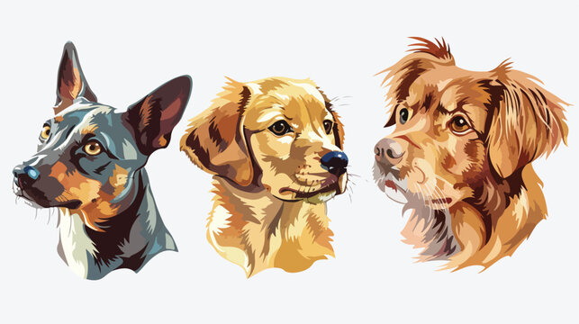 Portraits of Four Dogs and Cats. Cute kittens puppies.