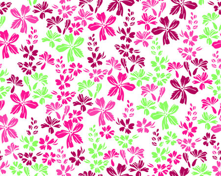 Tiny meadow forget-me-not flowers seamless pattern vector illustration.