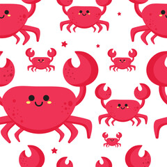 red crab family on white background. flat character vector illustration pattern