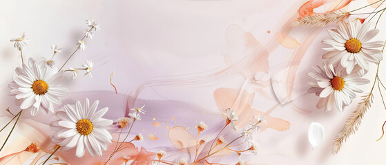 a many white flowers on a pink background with a pink swirl
