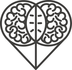 Heart and Brain concept, conflict between emotions and rational thinking, teamwork and balance between soul and intelligence. Vector logo or icon design.