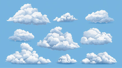 set of white clouds on a blue background Vector