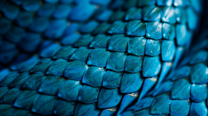 Close-up of vibrant blue snake scales, detailed reptile skin texture, shallow depth of field. - obrazy, fototapety, plakaty