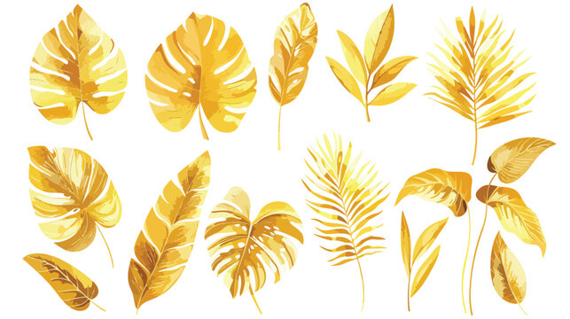 Golden tropical leaves. Vector. The leaf is painted 