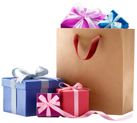 Shopping bag full of gifts isolated - 787018807