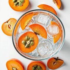 To view on a refreshing drink with sliced persimmon 