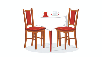 Round dinner table for two with white cloth and red wo