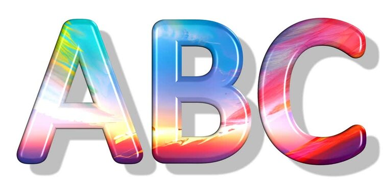 Testo 3D: "ABC" multicolore animato con sfondo bianco
