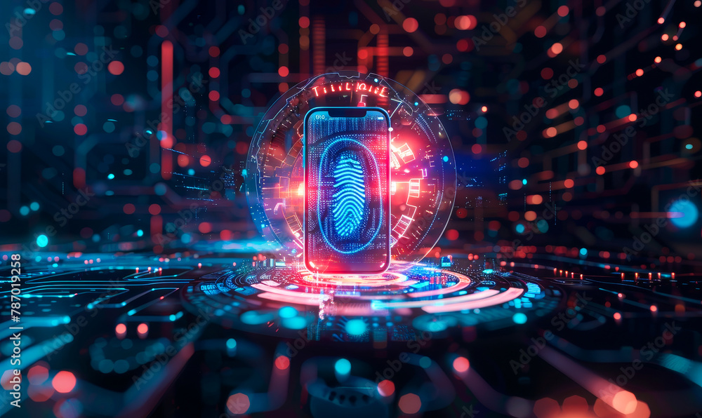 Poster cybersecurity digital identity personal data safety mobile smartphone biometric fingerprint two-fact