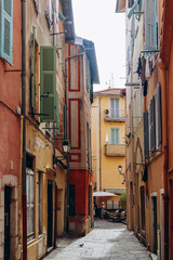 Fototapeta na wymiar Streets and houses in the center of Villefranche sur Mer, southern France
