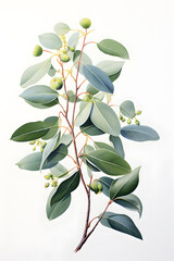 Obraz premium Pencil Drawing of a eucalyptus branch isolated on white background