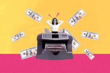 Composite artwork photo collage of black white silhouette young shocked office woman bodyless...