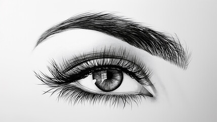Artistic pencil drawing of a human eye with detailed eyelashes and eyebrow on white paper.