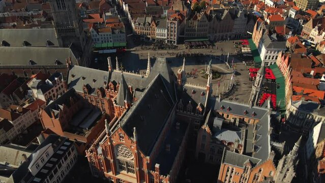 Brugge, Belgium. Establishing shot. Landmarks of Belgium architecture of Bruges.