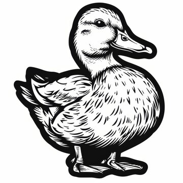Black and White Duck Illustration with Detail