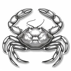 A black and white drawing of a crab with its claws up - obrazy, fototapety, plakaty