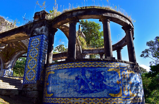 Kiosk ruins with hand painted tiles in Teresopolis, Rio deJaneiro, Brazil