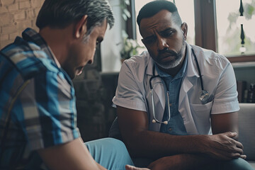 psychologist comforting his depressed patient
