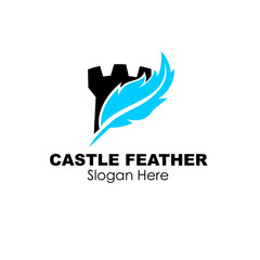 castle feather logo design concept stock vector illustration