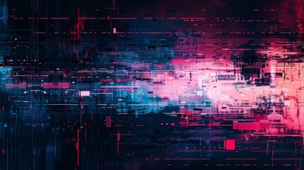 A background with a glitch effect, featuring distorted shapes and fragmented lines, resembling a corrupted digital image.