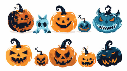 Halloween Emoji Cracked Characters Illustrations flat