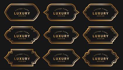 luxury golden vintage old classic arabic islamic banner text box title frame border labels set 
