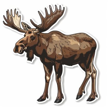 A cartoon illustration of a moose, facing left, with a large rack of antlers.