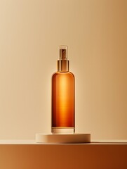 Fototapeta premium Cosmetic bottle with shadows is on the podium. Organic beauty products concept. Mock up for advertising cosmetic and medical products