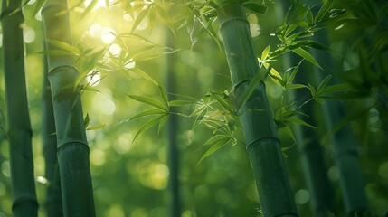 AI generated illustration of bamboo trees growing in a sunlit forest