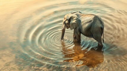 Elephant Calmly Drinking in Water, an Iconic Image of Wildlife Serenity and Conservation Needs