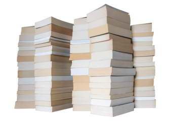 Many stacks of books isolated on white background with clipping path.