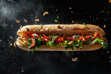 intricate detail and floating hoagie-food concept. 