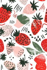 Seamless hand drawn pattern with cute strawberries