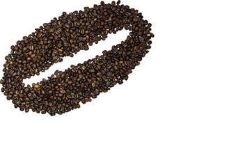 big coffee bean in a corner on white background