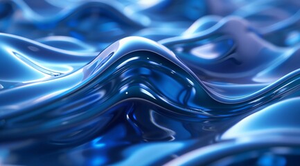Glossy Blue Liquid Waves Close-up Texture - obrazy, fototapety, plakaty