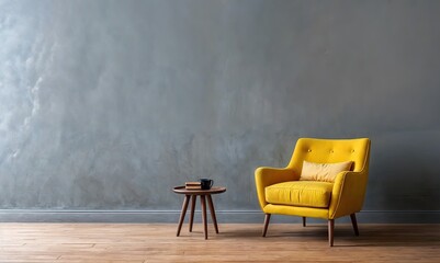 Yellow Armchair in Modern Scandinavian Interior Mockup