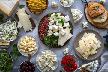  cheese paired with various dishes such as pasta, salads, sandwiches, or desserts. 