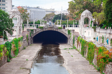 Stadtparksteg bridge over water canal in Vienna. Stadtpark park in Vienna city