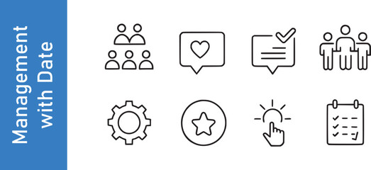The set of date team, clock, and management icons. Editable vector.