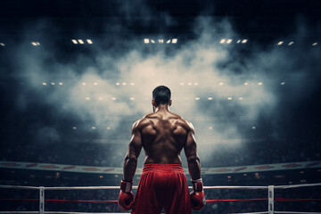 AI generated picture of determined confident boxer ready to start boxing - Powered by Adobe