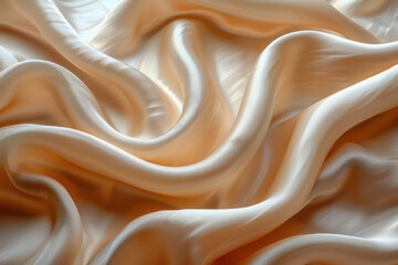A closeup of the texture and sheen on cream-colored silk fabric, highlighting its softness against skin. Created with Ai - obrazy, fototapety, plakaty