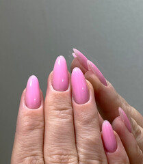 Long Pink Pastel Gel Nails Polish