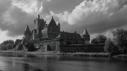 The Castle of the Teutonic Order in Malbork by the Nogat river. Poland