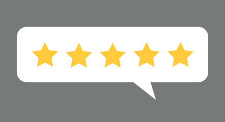 Five star feedback, client evaluating product service and feedback concept. User reviews online. Customer feedback review experience rating concept. User client message bubble.