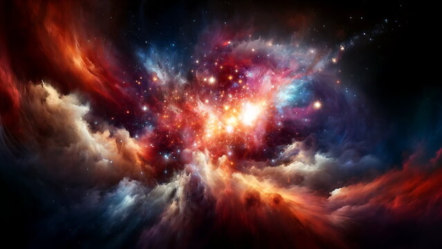 Glorious Aurora in Colorful Cosmic Nebula. Supernova background wallpaper