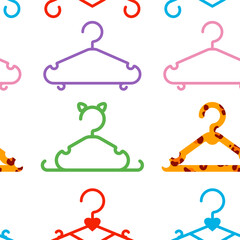 Kids clothes hanger racks vector cartoon seamless pattern.